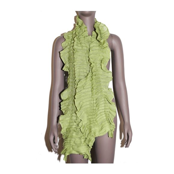 Pleated Green Knit Scarf Soft Lightweight Wrap Shawl Sarong - Picture 4 of 4